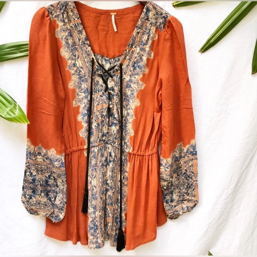 FREE PEOPLE | | WILDEST MOMENTS TUNIC IN PERSIMMON COMBO MEDIUM - Picture 5 of 9